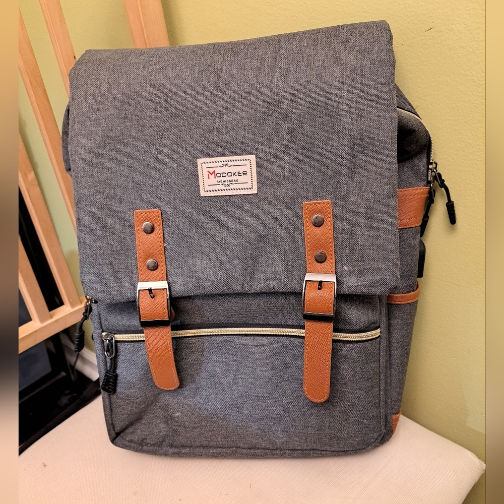 Modoker Gray and Tan Unisex Backpack LIKE NEW!